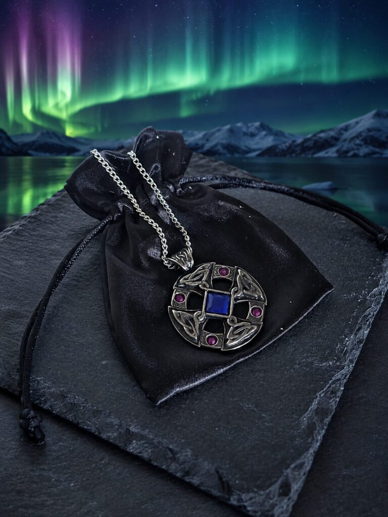 Keltisches Kreuz - Nordlicht-Anhänger Amulett Halskette