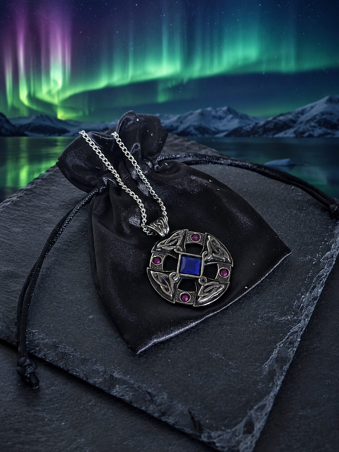 Keltisches Kreuz - Nordlicht-Anhänger Amulett Halskette – Bild 1